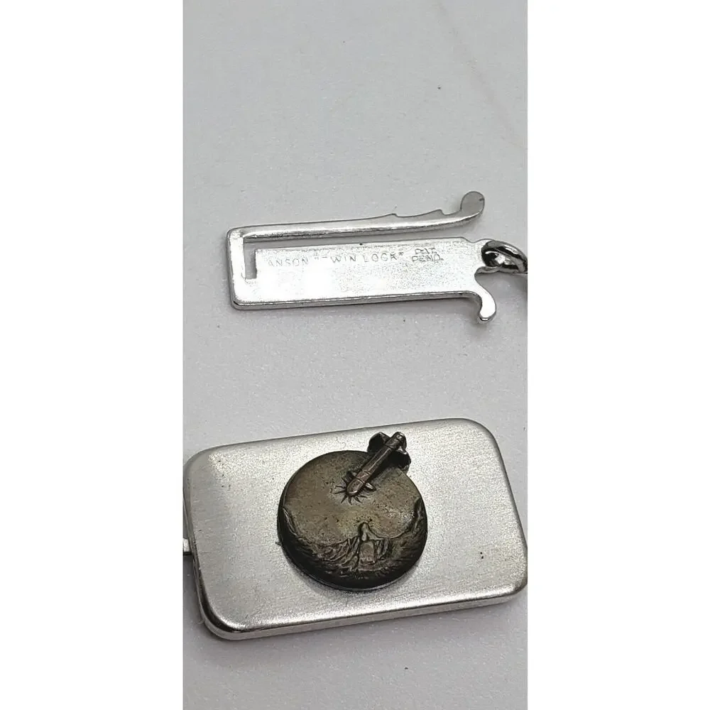 Vintage Keychain Moon Landing Space rocket 60s 70s Anson Twin lock Comical FOB